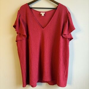 Ava & Viv 3X Coral Flutter Sleeve Textured Blouse Plus Size Top